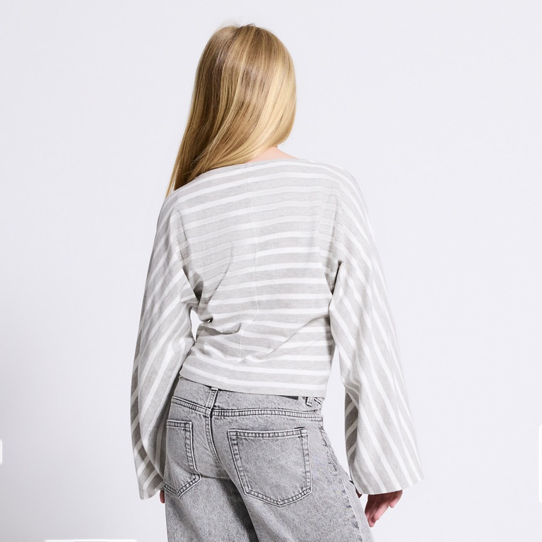 Wide sleeve top "Rochelle star stripe" Grey Melange